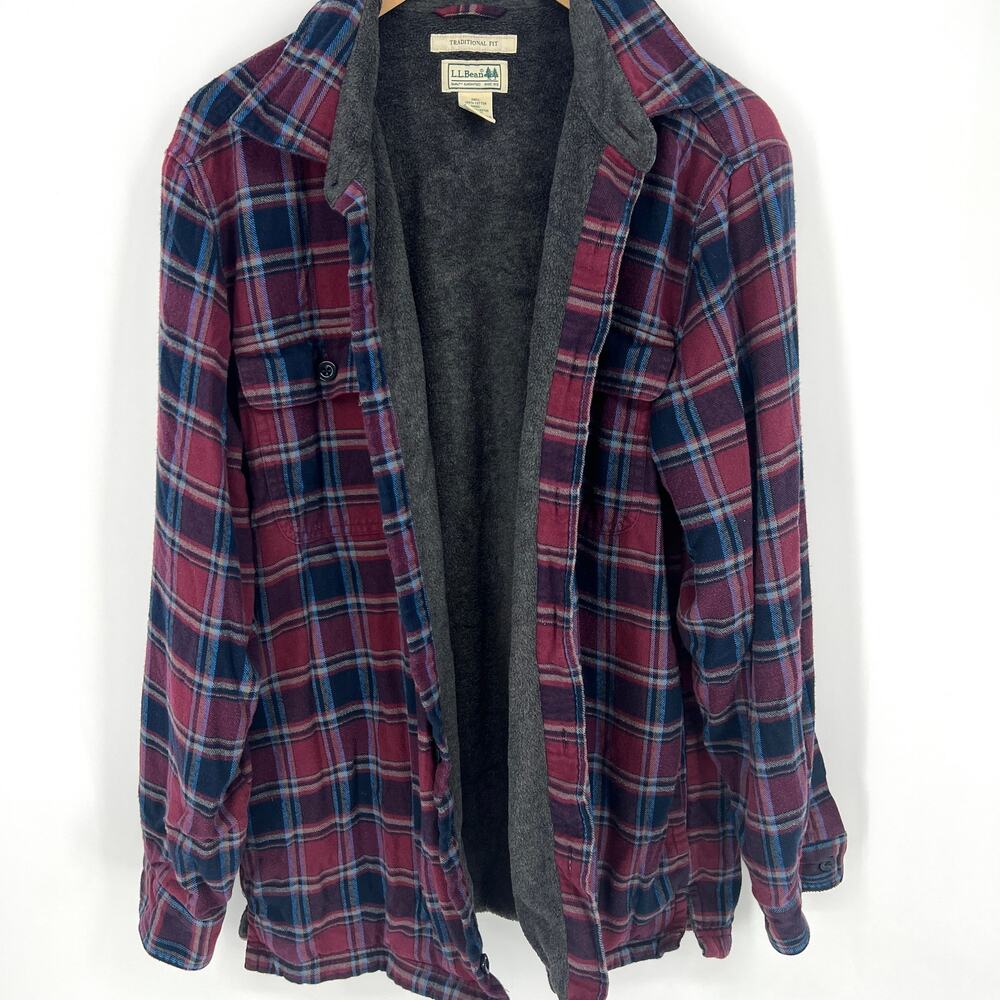 L. L. Bean Traditional Fit Button Up Flannel Shirt Shacket Fleece Lined Size M